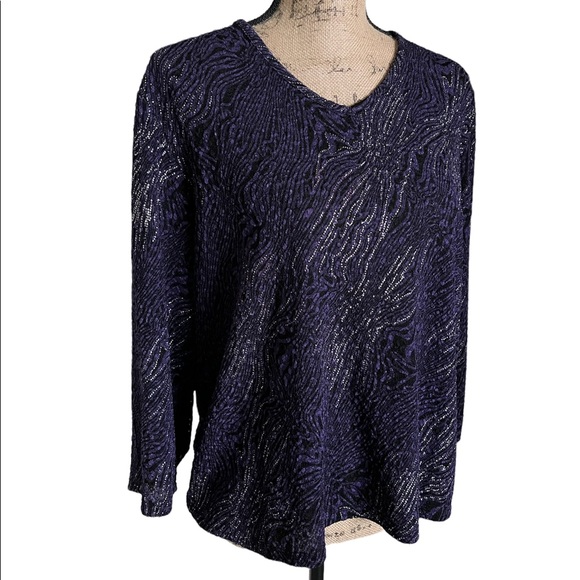 Allison Daley Black Purple Blouse Petite L - Picture 6 of 16